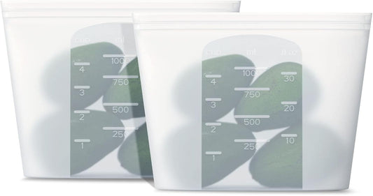 Reusable Silicone Food Storage Bag, for Microwave, Oven, Fridge, Freezer & Sous Vide Zip Sealed Containers (2 Middle size 32oz 1000ml)…