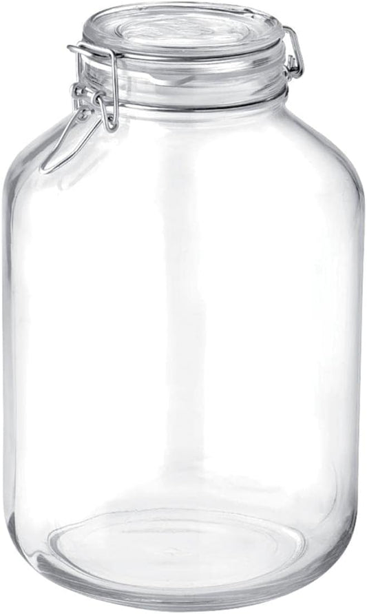 Bormioli Rocco Fido 5L Glass Jar - 169oz Airtight Storage with Metal Clamp & Rubber Gasket - Ideal for Fermentation, Home Canning, Dry Food Storage - Great for Kitchen Organization, Made in Italy