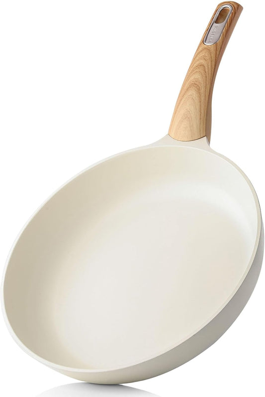 SENSARTE Ceramic Nonstick Frying Pan Skillet 11Inch Non Stick Omelette Pans, Non-toxic Healthy Kitchen Cooking Chef's Pan, Free of Intentionally Added PFOA/PFAS/PTFE, Induction Compatible, White