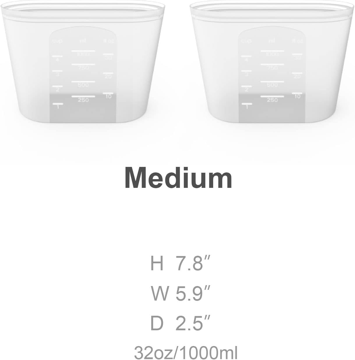 Reusable Silicone Food Storage Bag, for Microwave, Oven, Fridge, Freezer & Sous Vide Zip Sealed Containers (2 Middle size 32oz 1000ml)…