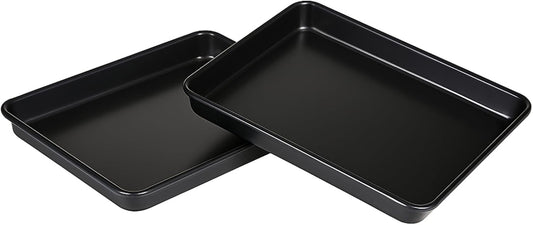 9x11 Inch Cookie Sheet, Baking Tray for Toaster Oven, Non Stick Baking Sheet Pan for Biscuits, Vegetables, Easy to Clean, Non-Warp Heavy Duty Pans, Black, 2-Pack