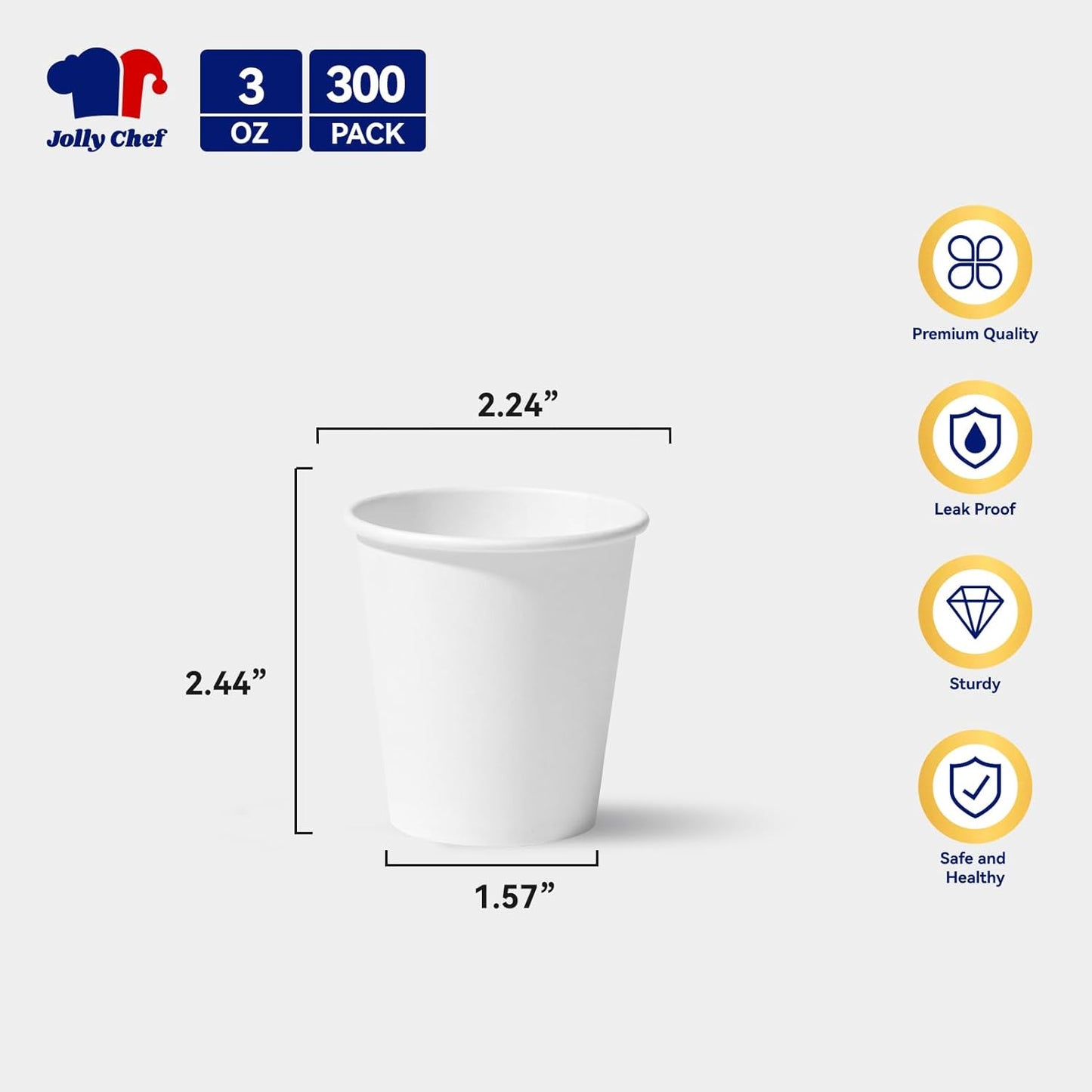 JOLLY CHEF 3oz Paper Cups 300 Packs for Bathroom, Disposable Small Mouthwash Cups, Ideal for Bathroom, Home, Party