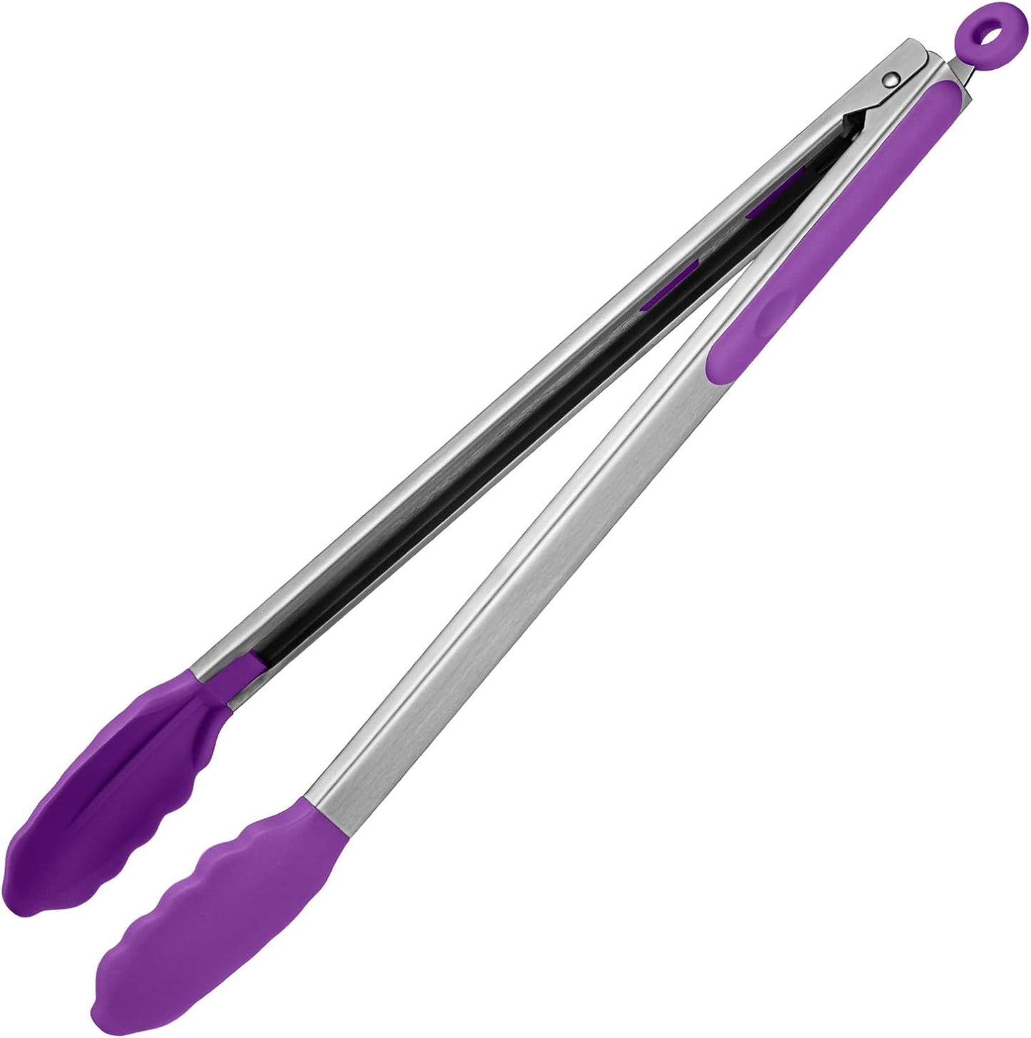 600ºF Heat Resistant Kitchen Tongs: U-Taste 16 inch Extra Long Large Silicone Cooking Tong with Sturdy Non Stick Rubber Tips & Non Slip Silicon Coated 18/8 Stainless Steel Handle for Grill BBQ(Purple)