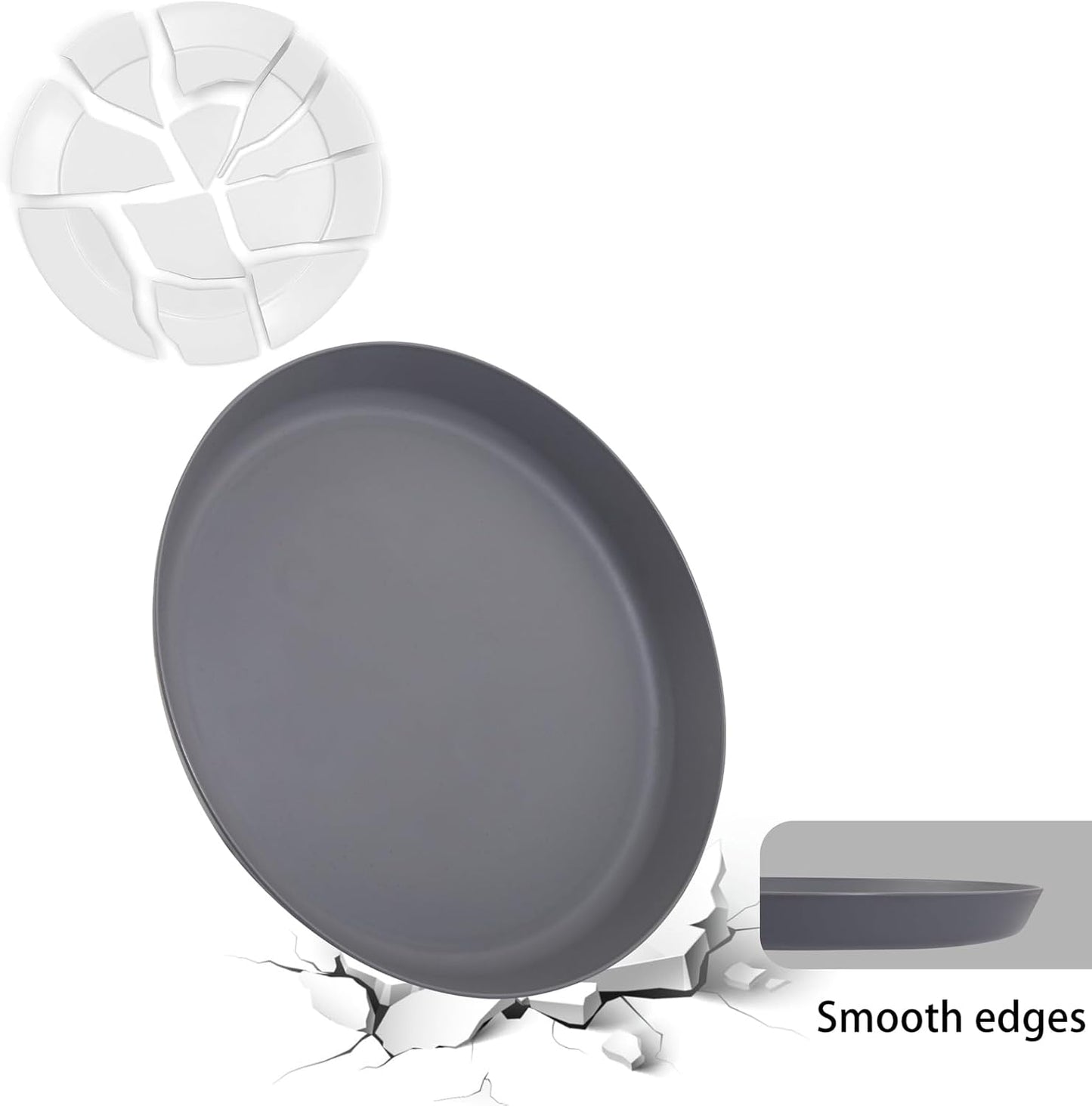 EI 16pcs Wheat Straw Dinner Plates Set,Unbreakable Plastic Plates,Reusable Lightwight Plastic Plate,Party Plate for Halloween,Family Dinners, Picnics, School-Black,White,Dark Grey,Beige