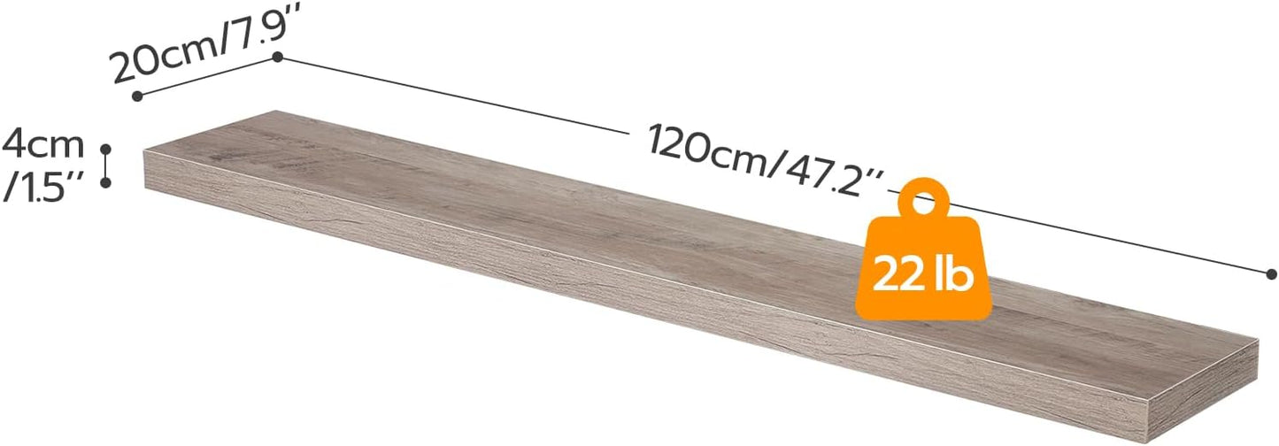 HOOBRO Floating Shelves for Wall, Wall Mounted Shelf Set of 2, 47.2" Hanging Shelf with Invisible Brackets, for Wall in Bathroom, Bedroom, Toilet, Kitchen, Living Room, Office, Greige BG120BJP201