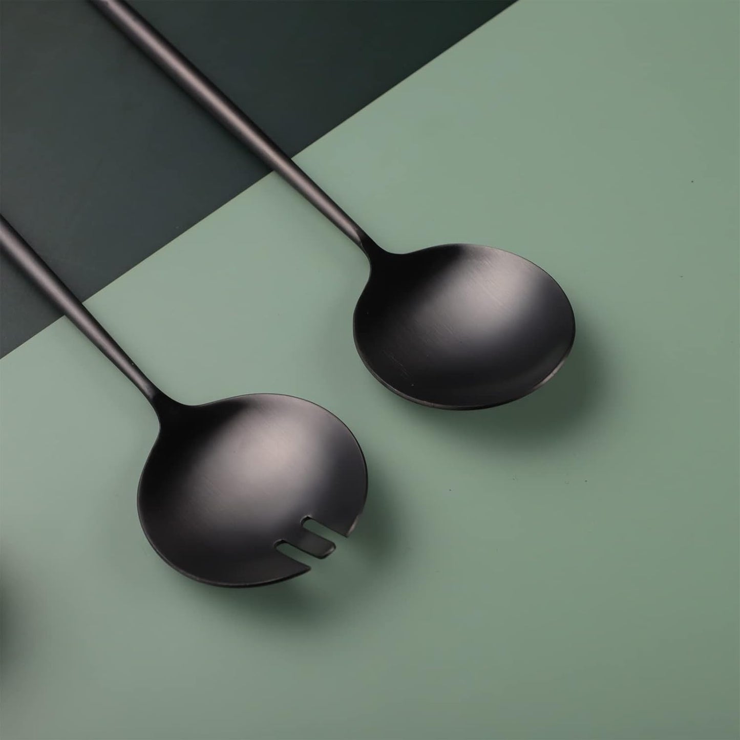 Salad Servers,Spoon and Fork Set 11.41 inch,18/10 Stainless Steel Salad Serving Titanium Plating (Black)