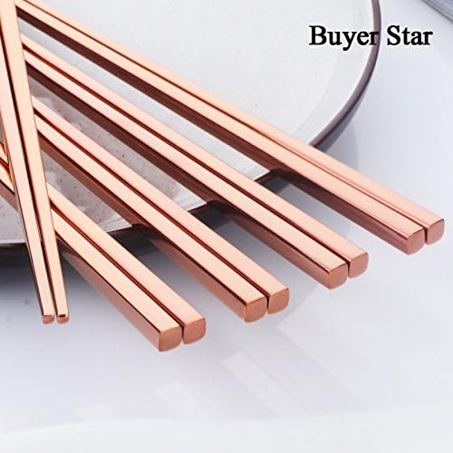 Buyer Star 5-Pair Stainless Steel Chopsticks - Reusable Rose Gold Chinese Square Chopsticks