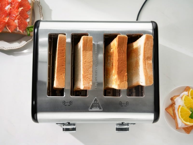 Countdown Stainless Steel 4 Slice Toaster with Bagel, Defrost, Cancel Function, Dual Toaster, Extra Wide Slots, 6 Shade Settings, Removable Crumb Trays, 1650W, Black