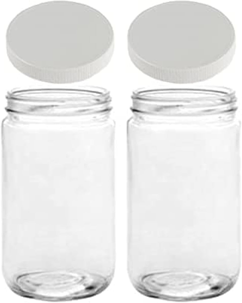 JARMING COLLECTIONS 32oz Extra Wide Mouth Glass Storage Jar with BPA-Free Plastic Lid – Quart Size Airtight Mason Jar for Kitchen, Pantry, and Food Storage (Set of 2)