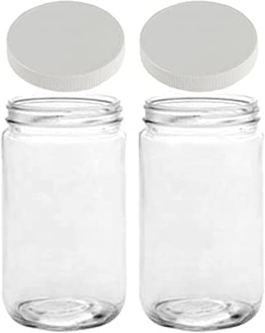 JARMING COLLECTIONS 32oz Extra Wide Mouth Glass Storage Jar with BPA-Free Plastic Lid – Quart Size Airtight Mason Jar for Kitchen, Pantry, and Food Storage (Set of 2)
