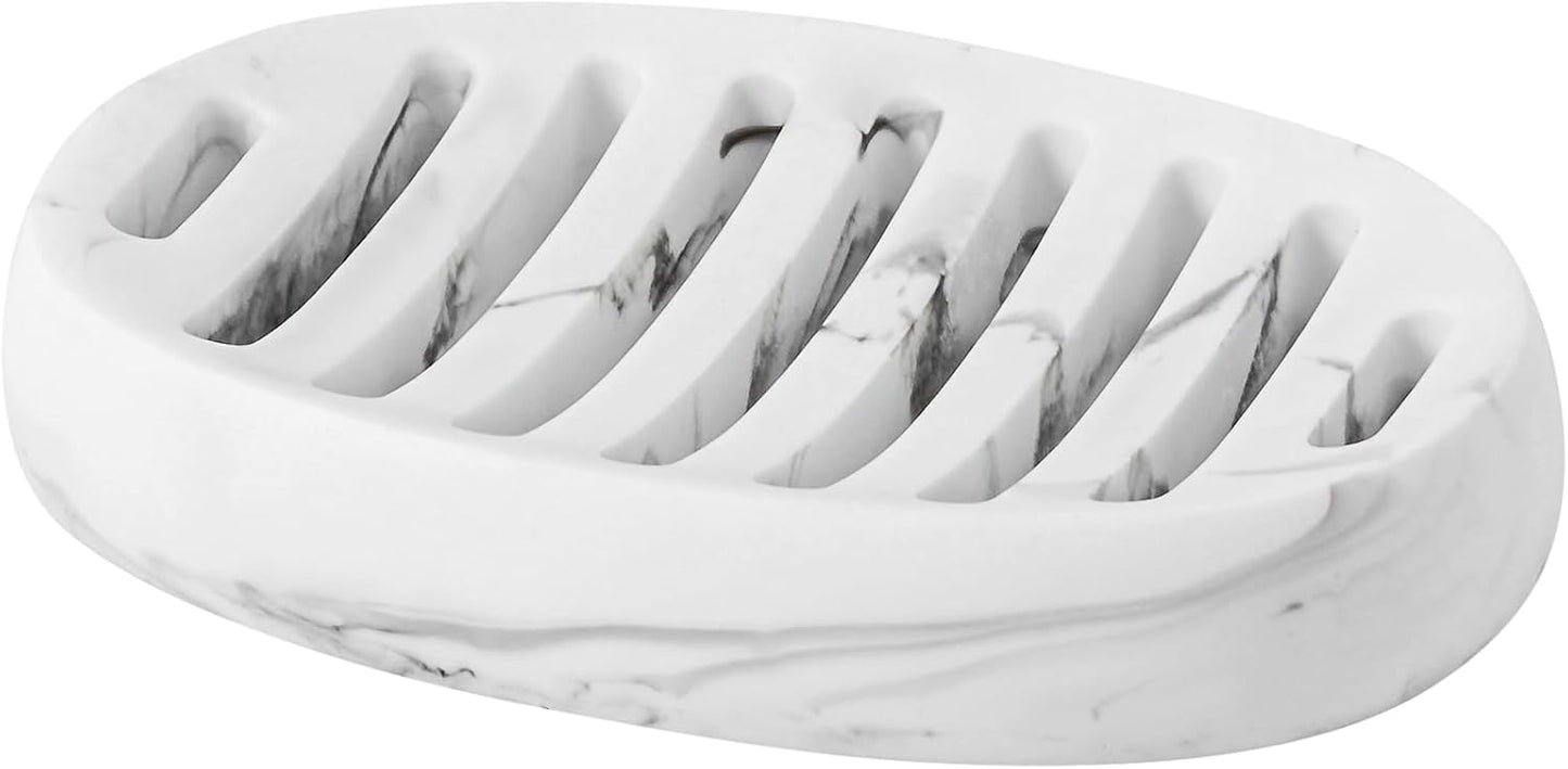 Soap Dish, Self Draining Bar Soap Holders, Oval Soap Saver Spone Holder Tray for Shower Bathroom Sink Countertop Kitchen Bathtub (White)