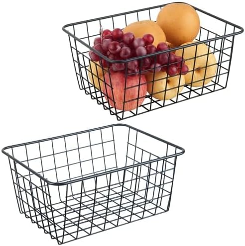 Wire Kitchen Storage Basket 2 Packs,Perfect Pantry Organization Accessories Basket,Laundry,Countertop Organization,Suitable for Kitchen,Bathroom,Bedroom,Tabletop,Stackable,Black
