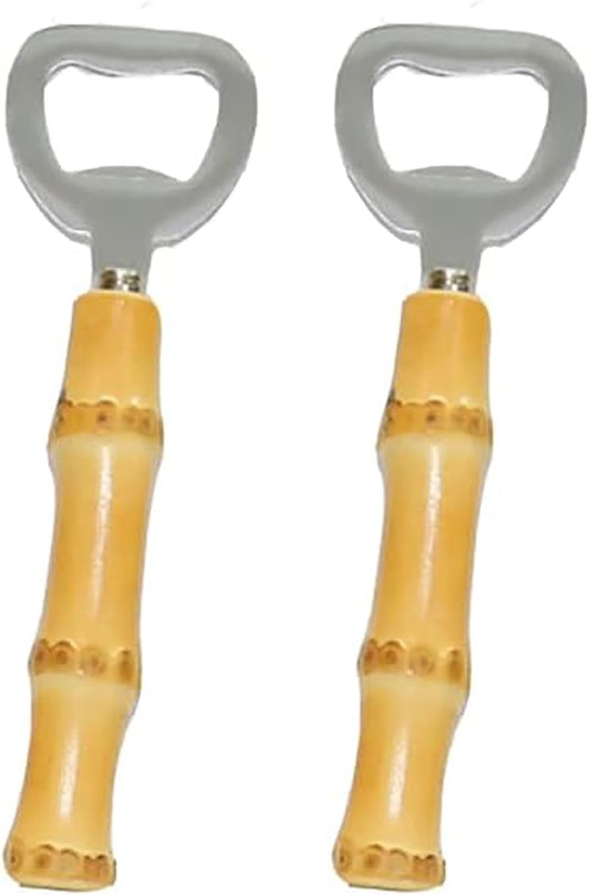 2PCS Bamboo Bottle Openers,Beer Bamboo Bottle Openers,Soft Drinks-Handcraft Handle（yellow）
