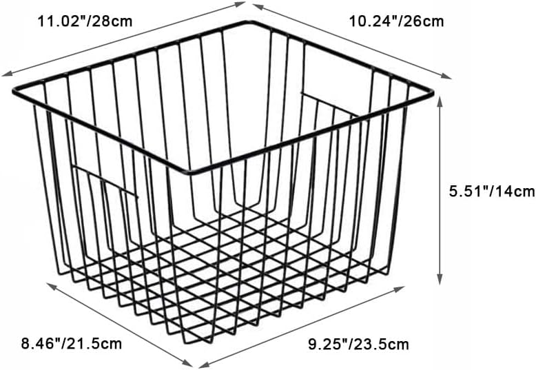 SANNO Black Closet Baskets Freezer Baskets Pantry Storage Wire Basket,Wire Basket Farmhouse Storage Organizer, Metal Household Storage Organizer Bin for Pantry Shelf Kitchen Cabinet Bathroom Black
