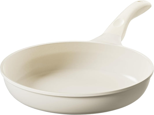 Redchef Ceramic Pan Nonstick, Nonstick Frying Pan, Large Fry Pans, PFAS & PFOA-Free, Non-Toxic, Induction Compatible Pans, Ergonomic Handles, Suitable for All Stove, Beige White, 11"