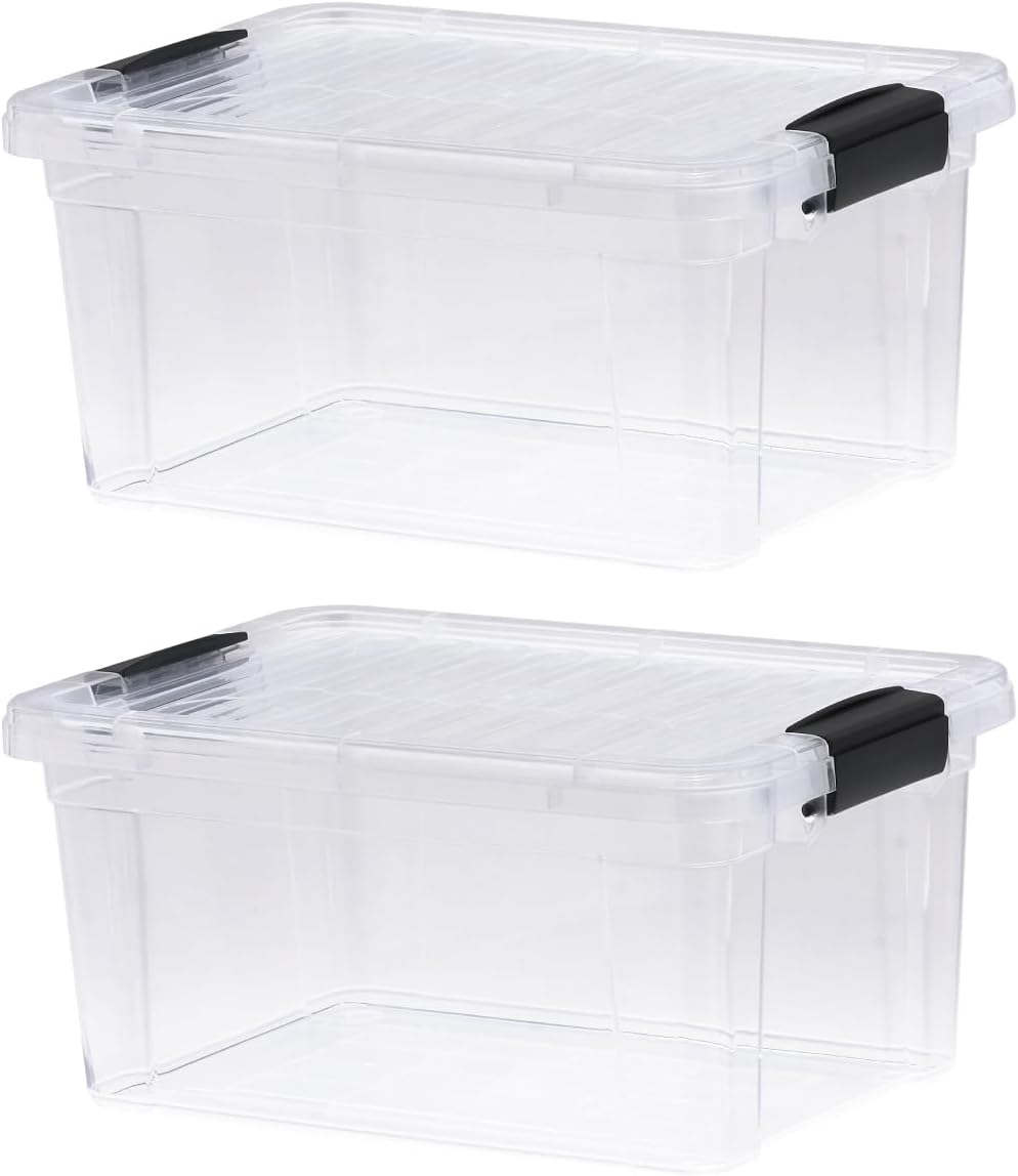 Superio Clear Storage Boxes with Lids, 6.75 Quart Plastic Container Bins for Organizing, Stackable Crates, BPA Free, Non Toxic, Odor Free, Organizers for Home, Office, School, and Dorm