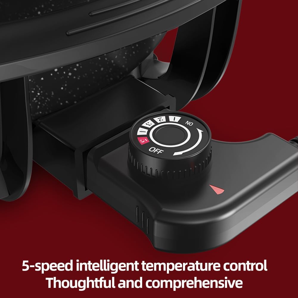 AORAN 6L Electric Hot Pot, Non-Stick Smokeless Cooking Pot with Divider for Hot Pot, Fondue, Shabu Shabu, Multi-Function, Includes Ladle, Tongs, Oil Brush, Food Tongs, Easy to Clean Black