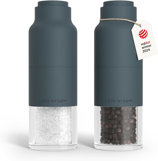 LARS NYSØM Salt and Pepper Grinder Set, Stainless Steel Manual Salt and Pepper Mills, Adjustable Ceramic Grinder, Design Spice Shakers (Stone Blue)