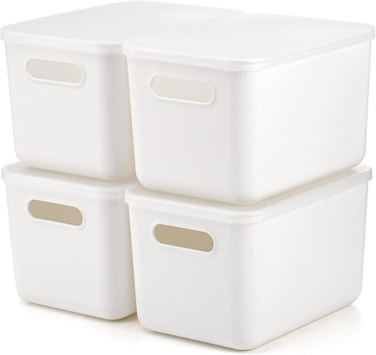 Set Of 4 Plastic Storage Bins with Lids,"10.5×8×5.5" Versatile Kitchen Pantry Organization and Storage,for Plastic Storage Container Under Bed,Under Sink Bathroom Organizer (4 Pack Medium,