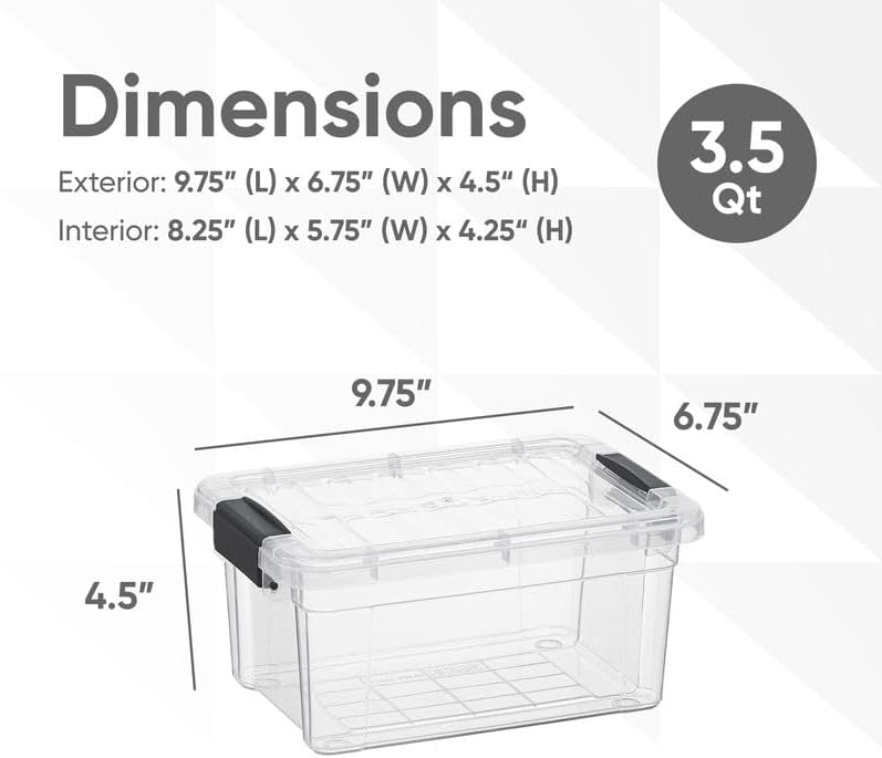 Superio Clear Storage Bins with Lids, Stackable Storage Box with Latches and Handles, Extra Small, 2 Pack 3 Quart