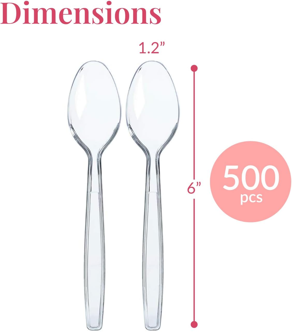 Prestee 500 Clear Plastic Spoons - 6 Inch Disposable Spoon Bulk Pack - Heavy Duty Cutlery for Events - Clear Plastic Spoons 500 Count - Disposable Silverware for Parties and Gatherings