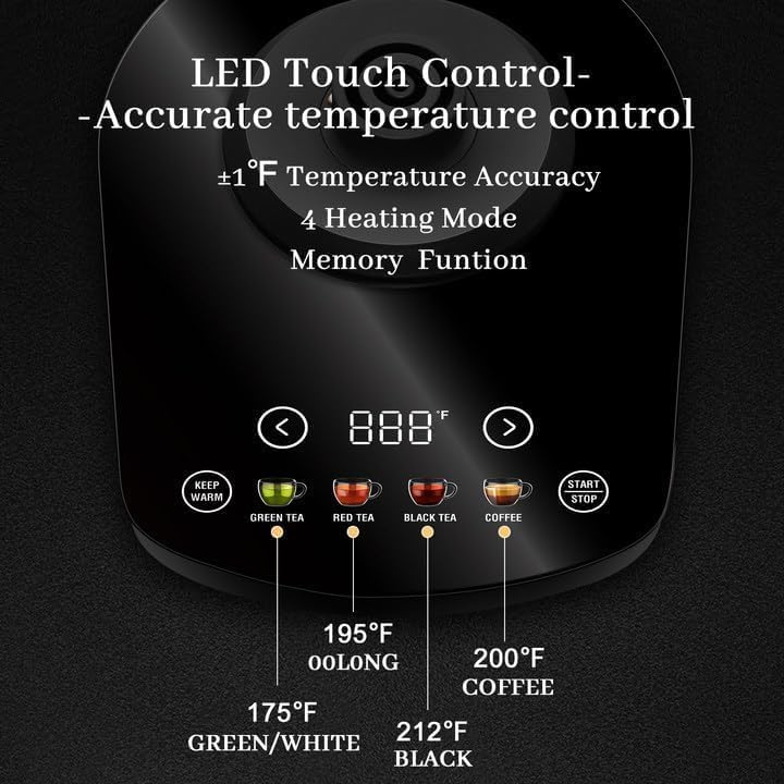 SEEDEEM Gooseneck Electric Kettle, 1L 1200W Touch Screen Pour-Over Kettle with 4 Heating Modes, ±1℉ Temp Control, Keep Warm Function, for Tea & Coffee, Black