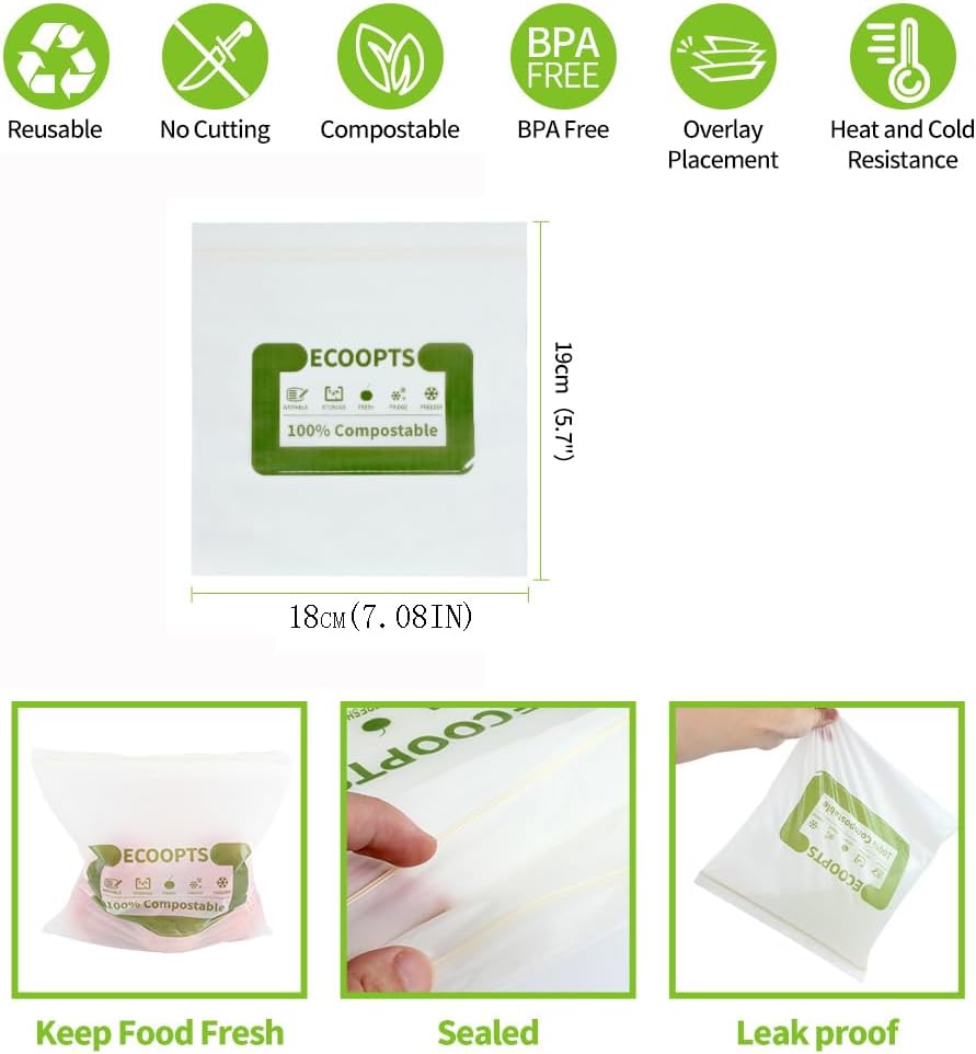 100% Compostable Sandwich Zip Bag | ECO-Friendly Food Storage Bags | Freezer Bag | Plant-Based BPA-free | Seal well for Fruit,Food and Snack (2, Medium)