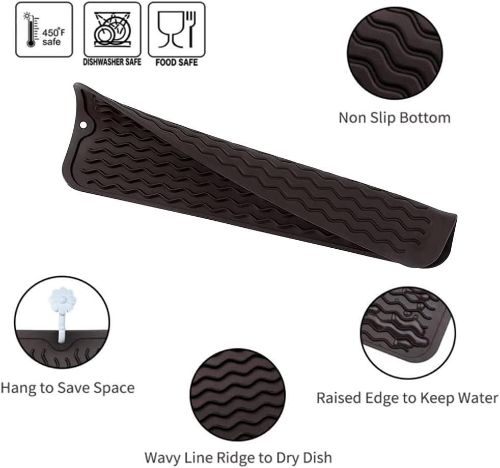 Silicone Dish Drying Mat for Multiple Usage,Easy clean,Eco-friendly,Heat-resistant Silicone Mat for Kitchen Counter,Sink,Bar,Bottle,or Cup Coffee M 17 inches x 6 inches