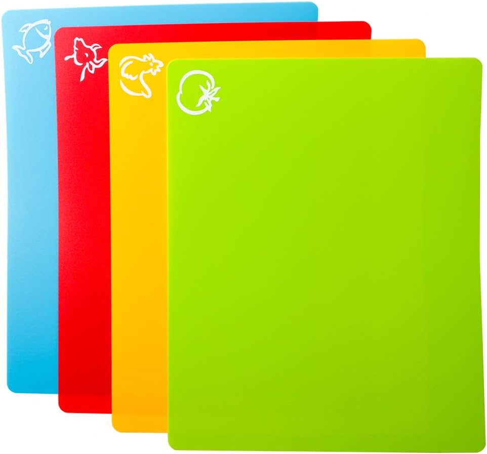 8pcs Flexible Plastic Cutting Board Mats, 2 Pack Colored Mats With Food Icons, Gripped Back, Cutting board Set of 4 (2)