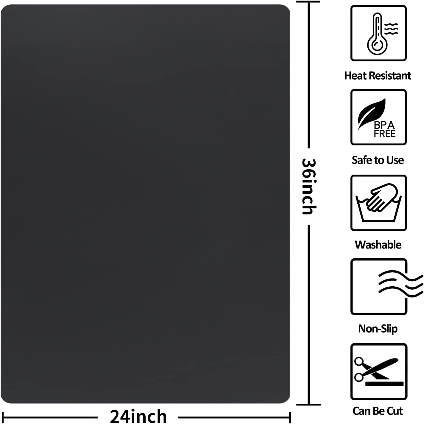 Silicone Mat Heat Resistant Mats for Countertop, Multipurpose Large Silicone Mats for Crafts Kitchen Workbench Size 36x24 inches Thick 2mm,Rolled Package,Black