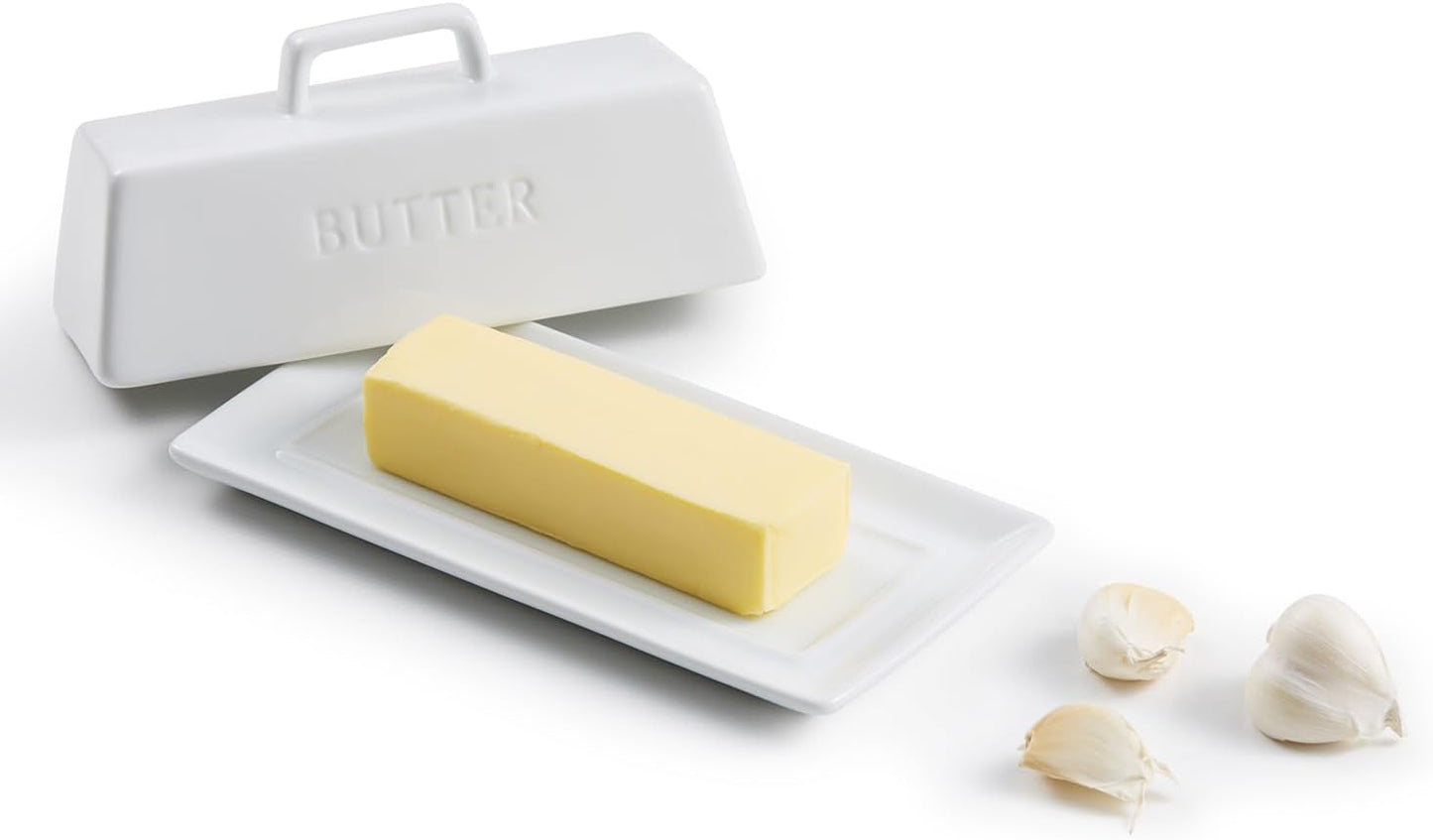 Butter Dish with Lid, by Kook, Butter Dish with Lid for Countertop, Ceramic, Butter Tray, Kitchen Butter Keeper, Butter Container, Butter Holder, Holds 1 Stick, Microwave and Dishwasher Safe, White