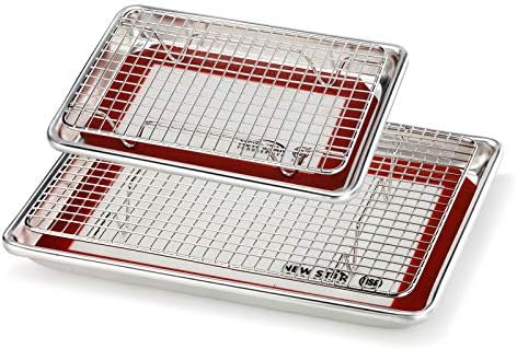 New Star Foodservice 1028768 Commercial-Grade Bun Pan/Baking Sheet, Baking Mat, Cooling Rack Combo, 1/8 and 1/4 Sizes Each