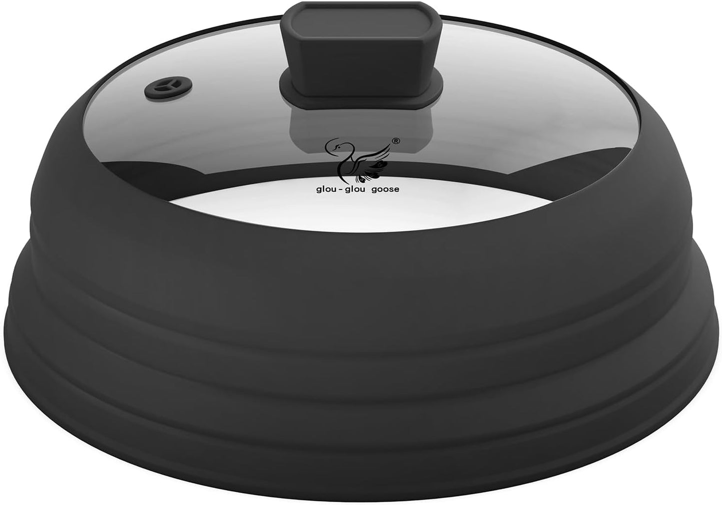 Microwave Splatter Cover Glass Splatter Guard Lid with Collapsible Silicone for Food Pot Plate Cover 11.8 inch Black