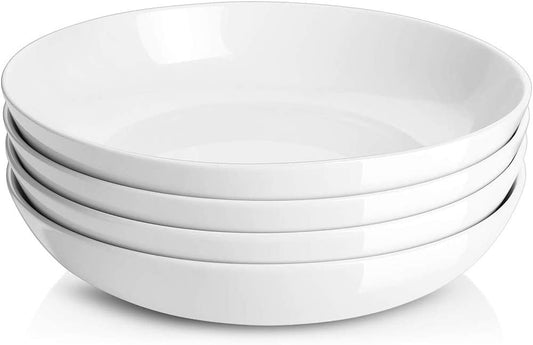 Y YHY 9.75" Large Pasta Bowls, 50 Ounces Big Salad Bowls, Ceramic Serving Bowl Set of 4, Wide and Shallow Bowls Set, Microwave and Dishwasher Safe, White