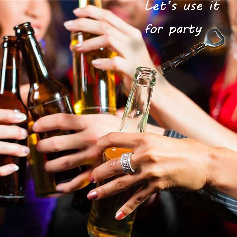 2PCS Stainless Steeel Bottle Openers,Cool Black Beer Cap Bottle Openers,Soft Drinks-Handcraft Bamboo Handle（Black）