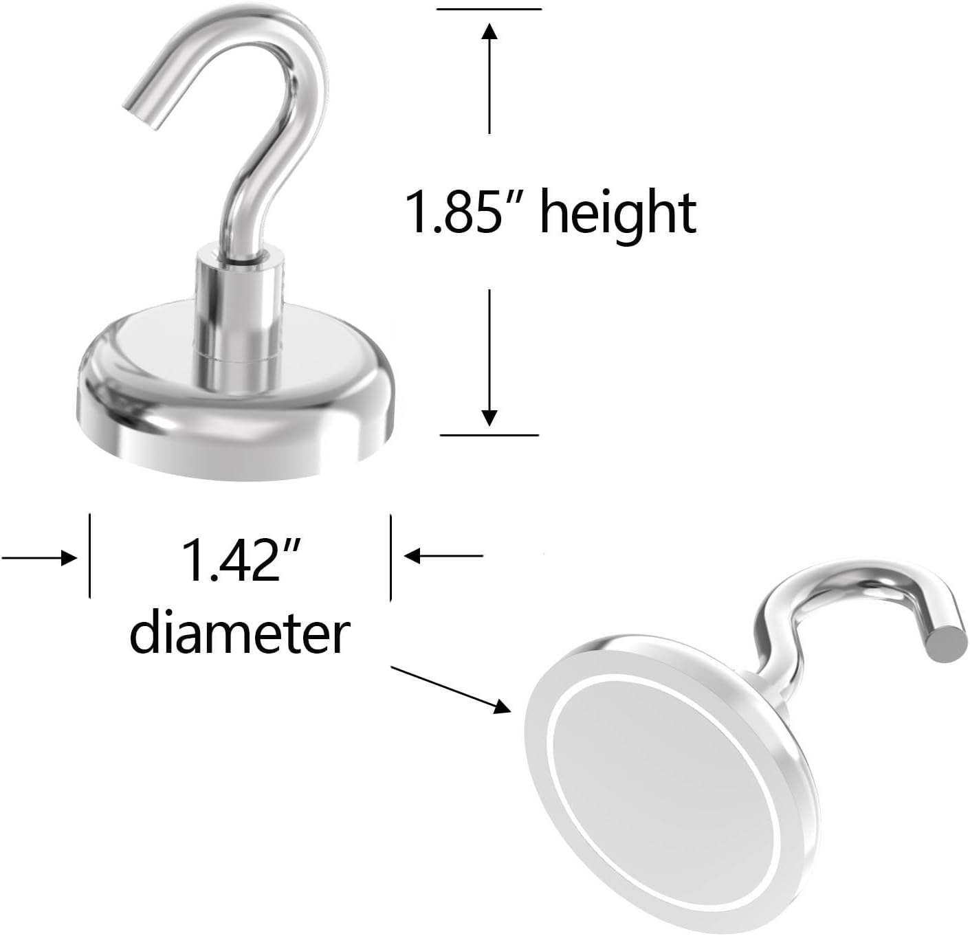 150lb Heavy Duty Magnetic Hooks with 1.42" Dia Magnetic Base - 6Pack, Neodymium Magnets with Hook for Kitchen, Workplace, Super Strong Cruise Magnet Hook for Hanging, Magnetic Hanger