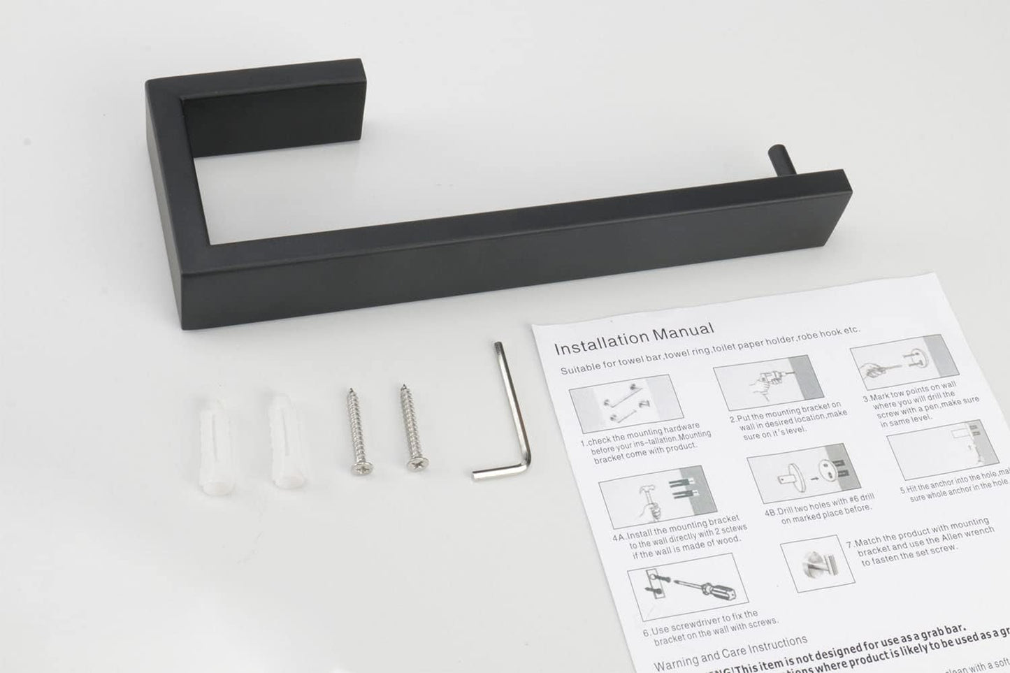 TocTen Hand Towel Holder/Towel Ring - 2Pack Thicken SUS304 Stainless Steel Bathroom Hand Towel Hanger, Heavy Duty Wall Mounted Towel Rack, Square Hand Towel Bar for Bathroom (Matte Black,2 Pcs 9 in)