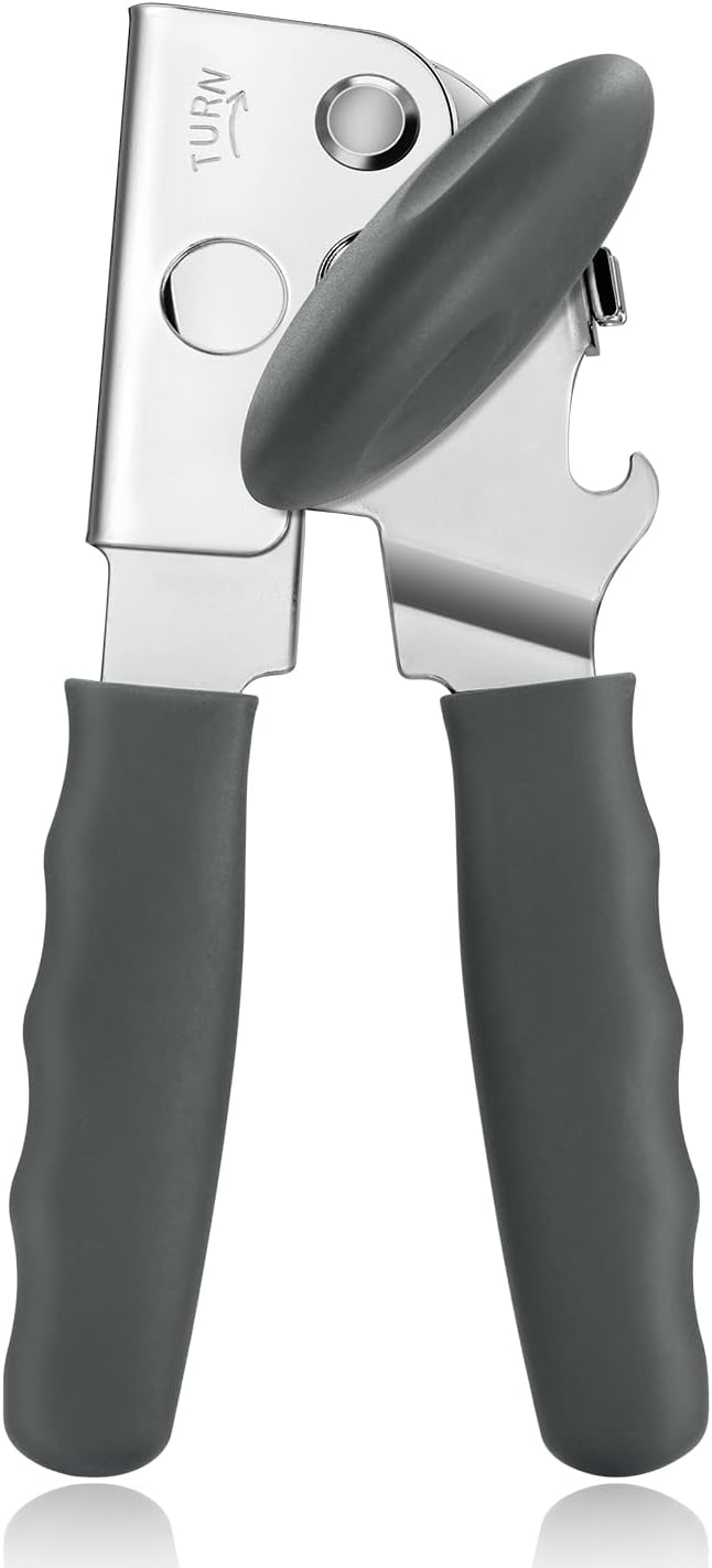 Can Opener Manual Heavy Duty, UHIYEE Hand Held Can Openers for Seniors with Comfort Grip Sharp Blade, Solid Steel Hand Manual Can Open with Magnet for Kitchen Camping, Gray