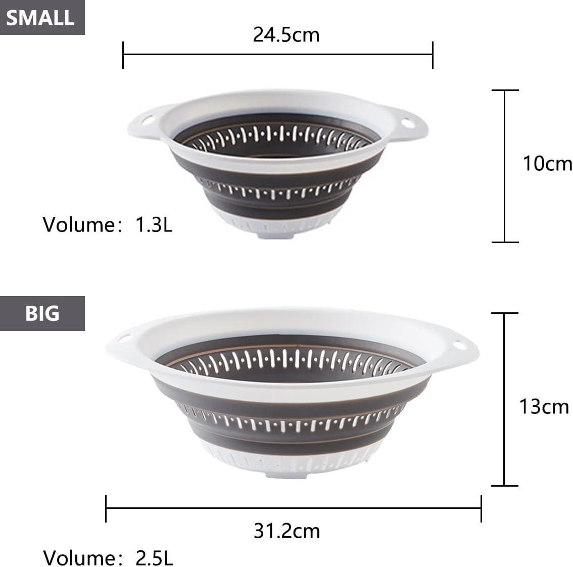 Collapsible Colander and Strainer,Silicone Strainer Colanders & Food Strainers,for Vegetable and Fruit, Kitchen Essentials (2, Green, 1.3L+2.5L)