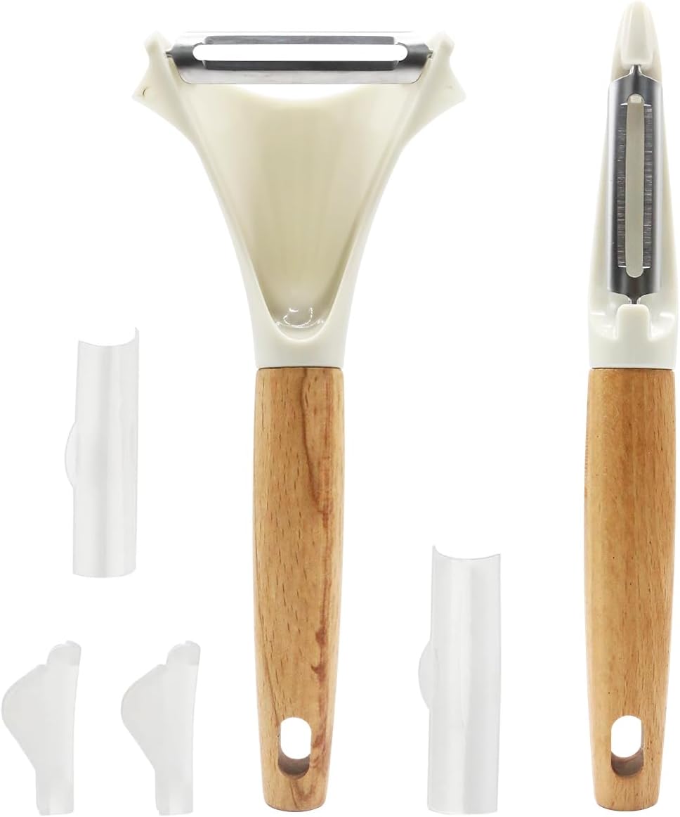 Potato Peelers Set of 2, Stainless Steel Vegetable Peeler with Non-Slip Wood Handles, Y & I Shape Kitchen Peelers for Carrot, Apple, Potato - Dishwasher Safe
