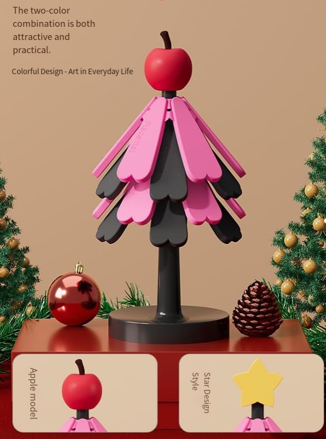 Christmas Tree Silicone Hot Pad, 4-Pack Heat Resistant Trivet for Pots and Pans, Holiday Kitchen Potholder, Coaster, Christmas Table Decor (Four Layers of red and Black Color Scheme + Apples)