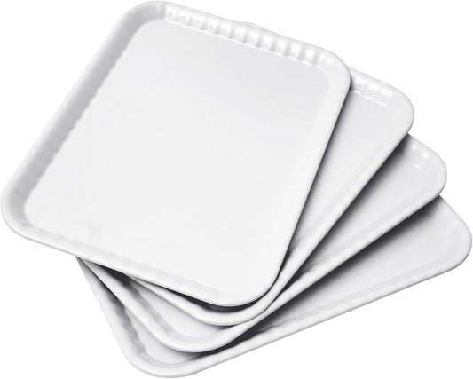 Blue Boat 17" x 12" Rectangular Serving Trays Set Set of 4 White, Melamine Serving Platter, Light Weight Easy to Clean Sturdy Stackable BPA-Free Dishwasher Safe
