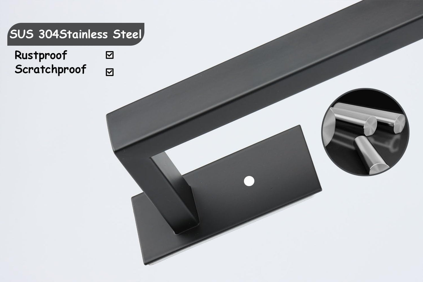 Bathroom Towel Bar Self Adhesive, No Drilling Towel Rack Easy to Install,Hand Towel Holder Made of Premium Stainless Steel Sticky on Hand Towel Hanger for Kitchen, Toilet(12IN, Black)