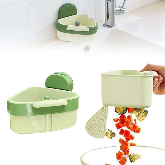 Corner Sink Strainer, 2025 New Upgraded Suction Cup Press Sink Drainer Basket, Automatic Dumping Suction Cup Corner Sinks, Triangle Plastic Sinks Food Catcher Kitchen Faucet Sponge Storage Rack