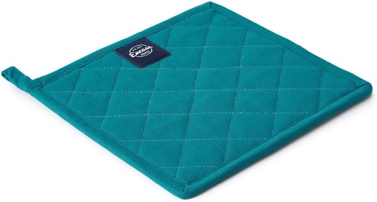 Encasa XO Heat Resistant Cotton Pot Holders with Hanging Loop - Set of 2 - Azul Blue - Multipurpose Quilted Everyday Hot Pad for Kitchen, Camping, BBQ & Microwave - 8x8 in