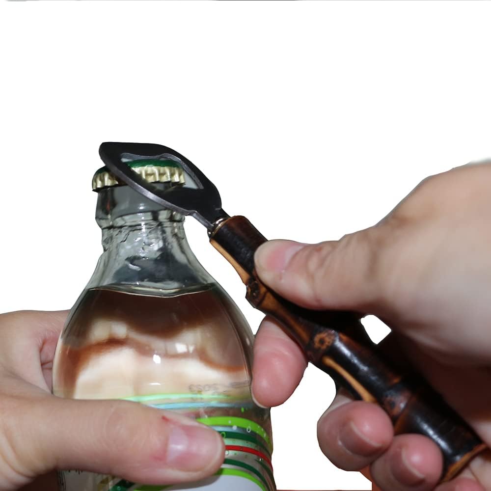 2PCS Stainless Steeel Beer Bottle Openers,Bamboo Handle Cap Bottle Openers（yellow and black）