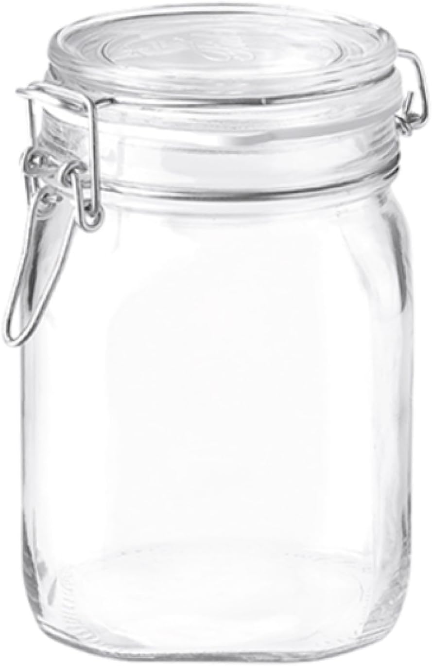 Bormioli Rocco Fido, 2 Pack, 33.75 Oz. Food Storage Glass Jars, Airtight Rubber Seal & Glass Lid, with Stainless Wire Clamp, Mason Jar, Made in Italy