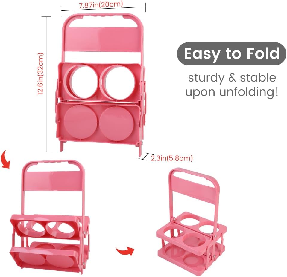 Musbus Reusable Drink Carrier with Handle for Doordash, Grubhub, Portable Cup/Coffee Holder Accessories for Delivery, Foldable Drinks Caddy with Tray, Car Durable Plastic Festive Bottle, Vacation