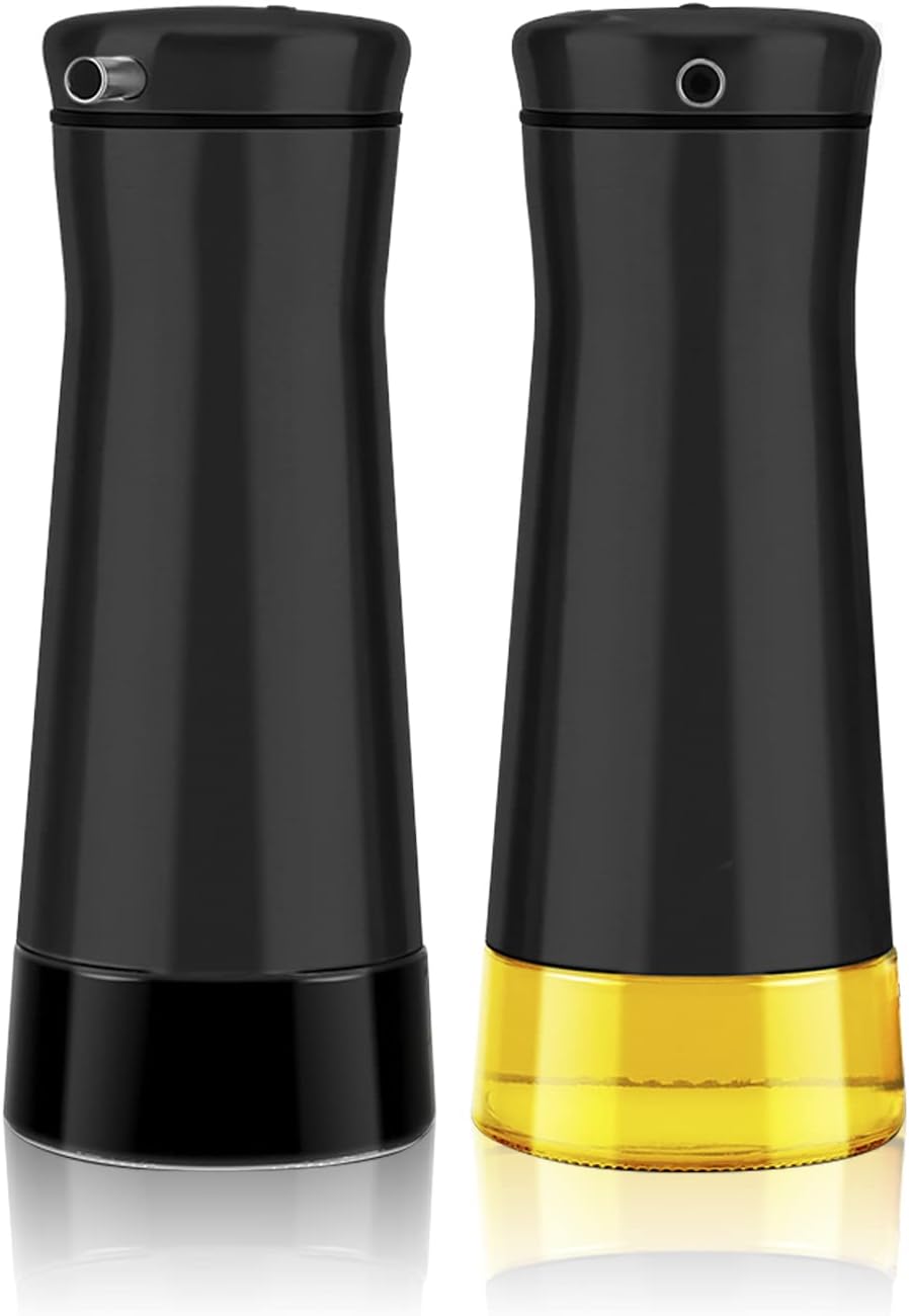 Aelga Black Oil And Vinegar Dispenser Set - 2 Pack Oil Dispenser Bottle for Kitchen with No-Drip - Black Kitchen Decor and Accessories for Home Restaurants Weddings