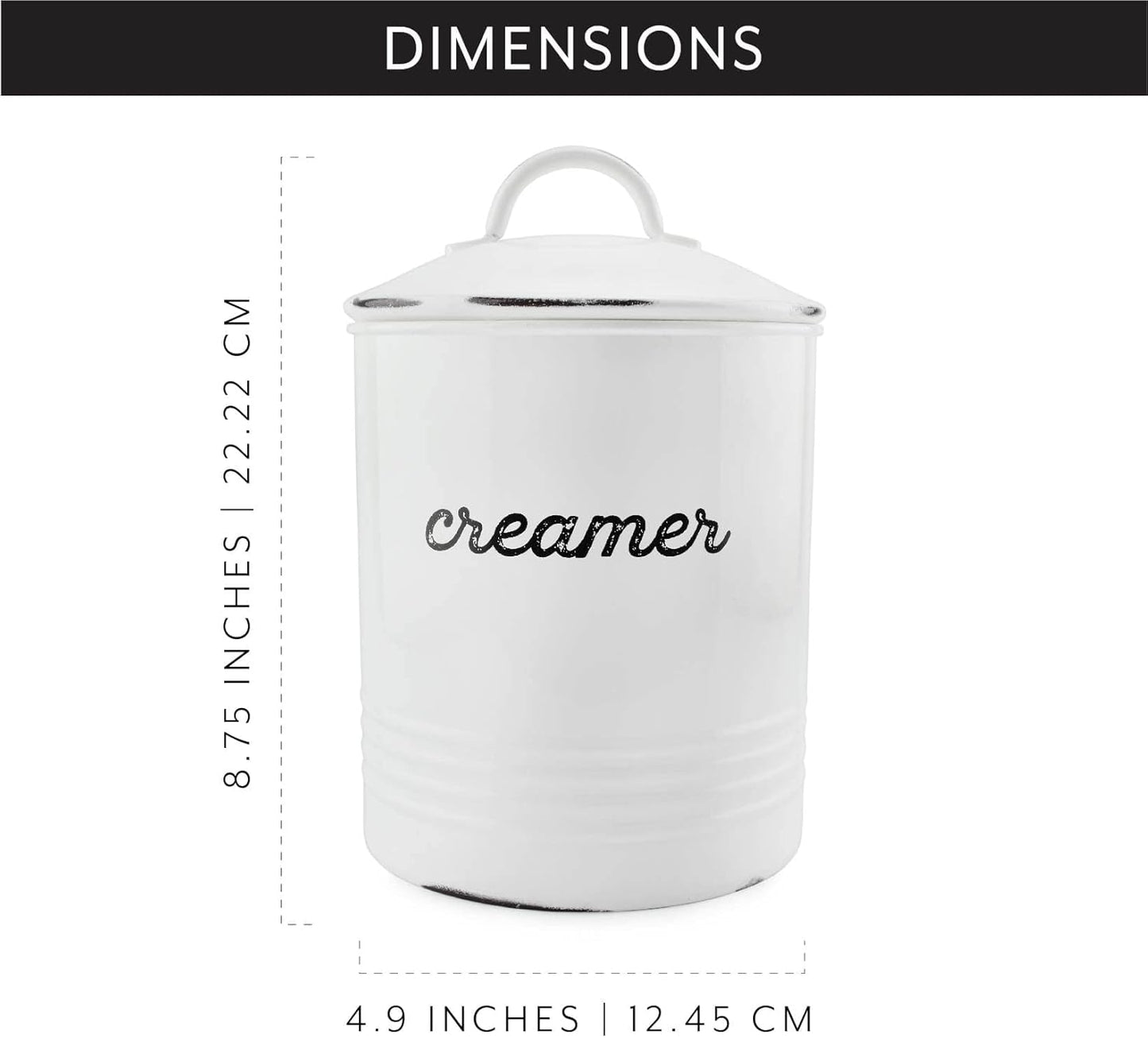 AuldHome Design Enamelware White Creamer Canister; Rustic Distressed Style Coffee Accessory Storage for Kitchen